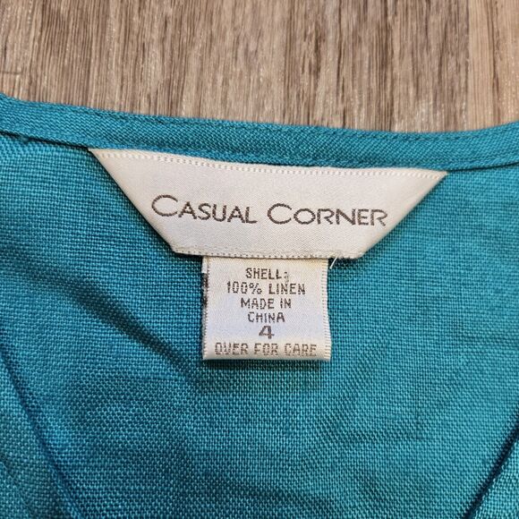 Vtg Casual Corner Linen Vest Women 4 Blue Embroidered Floral Boho Eyelet Cottage - Picture 6 of 8